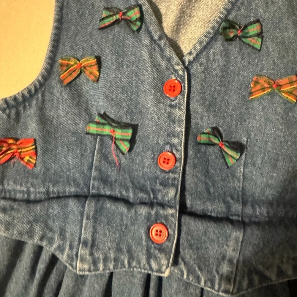 Vintage Specialty Kids Denim Dress with Vibrant Bow Details